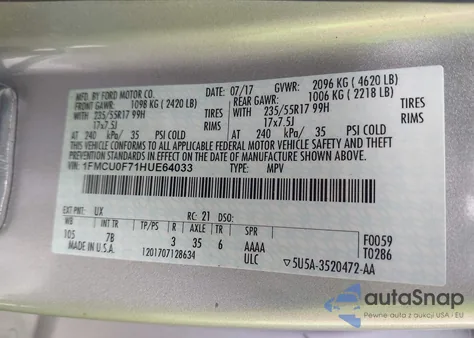 2017 Ford Escape S from USA, damaged, VIN 1FMCU0F71HUE64033
